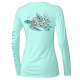Palmyth Fishing Shirts for Women UPF 50+ Sun Protection Long Sleeve T-Shirt (Aqua/TurtleGlow, S