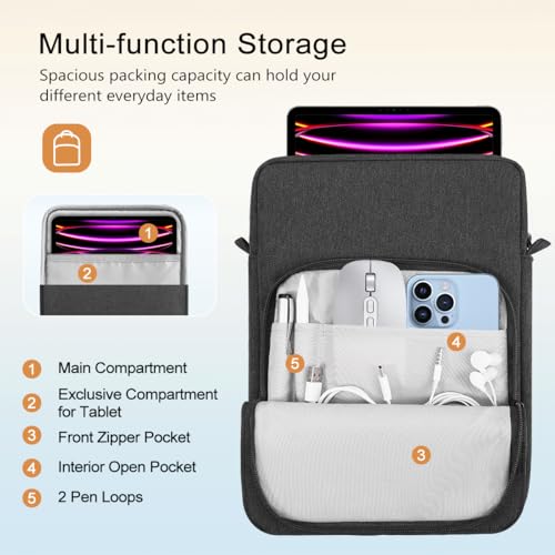 Image of TiMOVO 13 Inch Tablet Sleeve with Shoulder Strap, Black & Gray | Fits iPad Air 13 inch, iPad Pro 13 inch /12.9 inch, Surface Pro 12, Galaxy Tab S10 Plus /FE+, Remarkable Paper Pro 11.8 inch