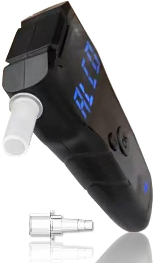 Rechargeable Breathalyzer with Auto Flow detect and Auto Cleaning Feature, 10 Memories and LED Display Visible at Night (Black 2033)