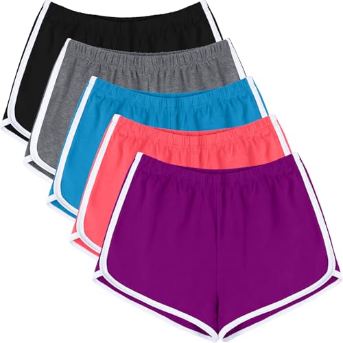 Image of URATOT 5 Pack Women's Cotton Yoga Dance Short Pants Sport Shorts Summer Athletic Cycling Hiking Sports Shorts