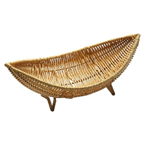 BAZEITFLOW Cesta de Ratán Tejida Forma de Barco para Frutas Verduras y Huevos Diseño Multifuncional para Cocina y Salón Almacenamiento Natural y Resistente para Snacks y Decoración