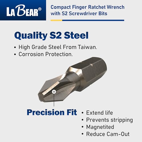 Image of LABEAR Mini Magnetic Finger Ratchet Wrench Set, 1 /4 Inch Drive S2 Bits (Pack of 2)
