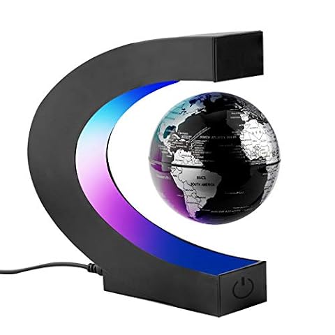 Surplex Magnetyczna unosząca się w kształcie litery C, mapa świata, globus z wyświetlaczem LED, obracająca się kula ziemska, kula globusowa, dekoracja mieszkania, biura, geografia, zabawka edukacyjna,