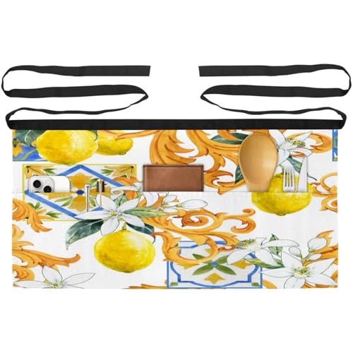 Tabliers courts de chef aquarelle citron avec 3 poches lot de 3