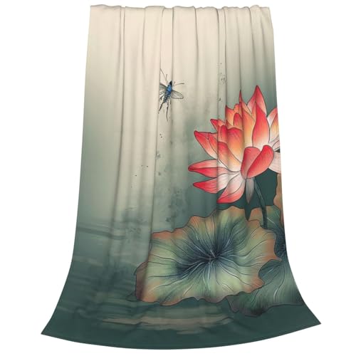 Couverture flanelle microfibre super douce plaid fleurs libellules lit et canapé