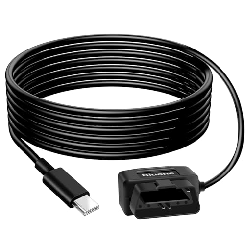 OBD Power Cable for Dash Camera Charger OBD2 to USB Cable, 24 Hours Surveillance/Acc Mode with Switch Button OBD2 Power Adapter to USB C OBDII Adapter Hardwire Charger 12-36V to 5V 【Type C USB Port】