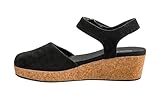 Corkys Footwear Women's All In 1.5-Inch Wedge - Closed-Toe Design, Adjustable Hook And Loop Ankle Strap, Cushioned Insole, And Lightweight Cork Wedge For All-Day Comfort - Black Faux Suede - Size 7