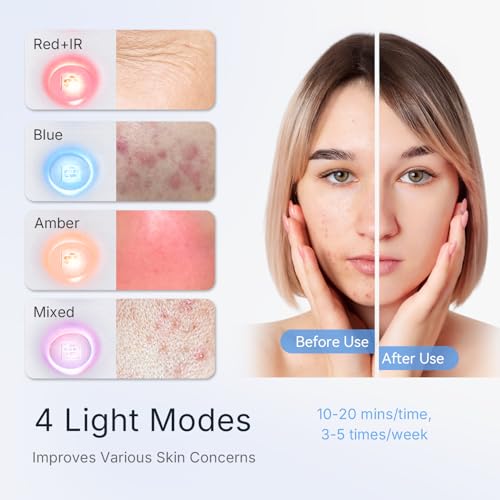 Image of FDA Cleared Red Light Therapy for Face and Neck, 4 Modes LED Mask Light Therapy, Blue Infrared Red Light Therapy Mask for Face, PDT Photons Facial Skin Care Device