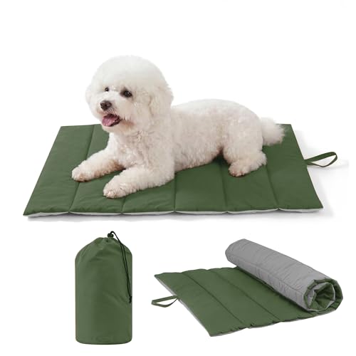UNIKOME Cuccia Cane Grande per Interno e Esterno, Cuscino Cane Impermeabile, Facile da Lavare, Pieghevole, Resistente Materassino Cani/Gatto/Pet per Viaggi All'aperto (Verde+Grigio, 76x48cm)