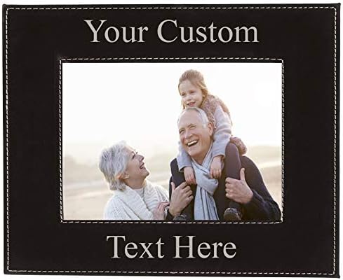 Personalized Add Your Custom Text Engraved Leatherette Faux Leather Hanging/Tabletop Personalized Group Family Photo Picture Frame 4x6-inch Horizontal Black