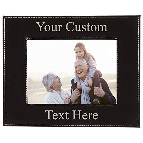 CustomGiftsNow Personalized Add Your Custom Text Engraved Leatherette Faux Leather Hanging/Tabletop Personalized Group Family Photo Picture Frame (