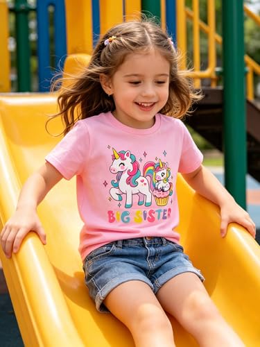 Image of Funnycokid Big Sister Shirts for Girls Pregnancy Announcement Toddler Promoted to T-Shirt 1-7 Years