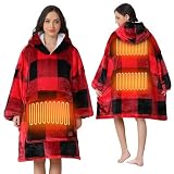 Askyli Wearable Heated Blanket Hoodie, Oversize Portable USB Heated Hooded Blanket 3 Heat Level, Overheat Protection Electric Heat Hoodie Blanket for Women Outdoor Indoor w/Giant Pocket(Not Battery)