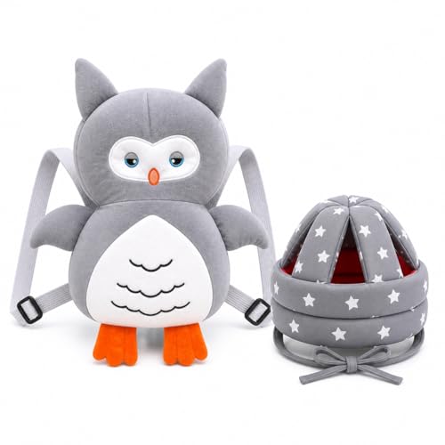 Image of GLUN Baby Back Protector with Head Protective Hat Combo Set, Cute Owl Shape Soft Cushioning, Adjustable Shoulder Belt, Head Protection Gear for 6-18 Month Toddler Kids