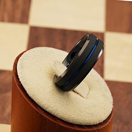 100S JEWELRY Black SandBlast Finish Beveled Edge Thin Blue Center Line Tungsten Rings For Men Women Wedding Promise Engagement Band Sizes 6-162
