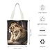 JTREHY Two Lions Canvas Tote Cute Zipper Canvas Bags Exquisite Fashion Single Shoulder Cloth Totes Shopping Lightweight Handbag for Travel Work Gift