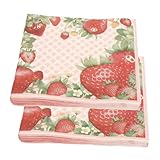 ZUNOXAZ 20 hojas Servilletas de Papel Decorativas con Estampado de Fresa Servilletas para Fiestas Coloridas Ligeras y para Decoración de Mesas Eventos y Reuniones