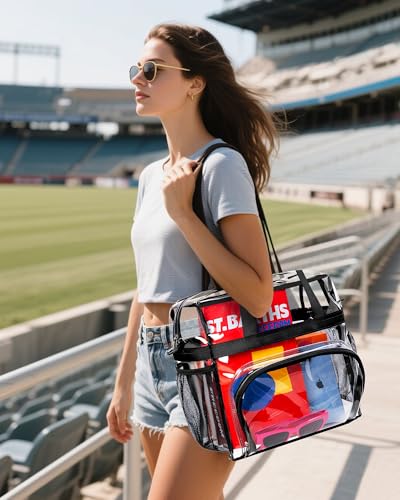 Lyingflat Clear Bag for Stadium Events 12x12x6 Clear Tote Bag with Large Front Pocket Removable Strap for Work Sports Concert2
