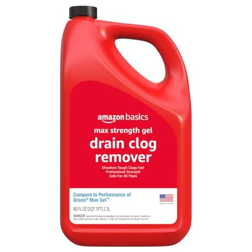 Amazon Basics Max Strength Drain Cleaner Gel, Hair Clog Remover, Dissolves Grease, Safe on All Pipes, 80 Fl Oz