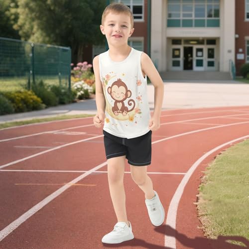 Monkey Flowers Beige Boys Tank Tops Quik Dry Toddler Tank Top Undershirts T-Shirts for Summer,3T 5