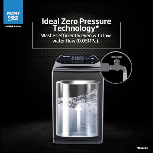 Image of Voltas Beko, A Tata Product 8 Kg 5 Star Fully-Automatic Top Loading Washing Machine with Anti-Bacterial wash (WTL8006UEAH1 / OBS3060, Dark Grey, In Built Heater)