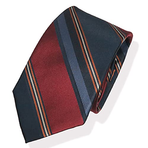 [フェアファクス] FAS-1268 ●ワイン×ネイビー×オレンジ×オフホワイトのストライプ柄ネクタイ (レジメンタルネクタイ)