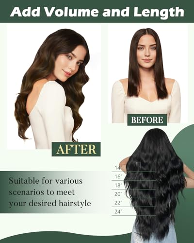 Image of Ugeat 24 Inch Weft Hair Extensions Human Hair, Sew in Weft Hair Extensions Human Hair 100g, Sew in Extensions Dark Brown Balayage Medium Brown, Easy Wash