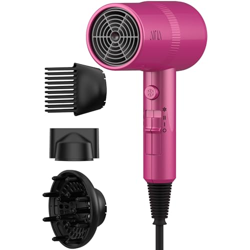 AINA Hair Dryer with Diffuser, Blow Dryer for Women | Advanced Ionic Technology, Ceramic Coating | Cold Shot Features Turbo Heat for Fast Drying and Shine 110V/ALCI (Vader Black)