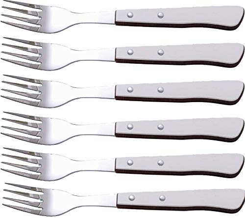 Sonpó Online - Tenedor de mesa con mango de Phenolkraff Blanco y Madera, de 9 cm. - Pack de 6 piezas, hojas de acero inoxidable Cover
