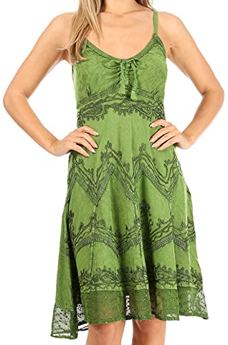 Image of Sakkas Stonewashed Rayon Adjustable Spaghetti Straps Mid Length Dress
