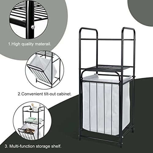 Duwee 2-Tier Laundry Hamper With Shelf,Laundry Tilt Out Basket Laundry Sorter Hamper Organizer Cabinet With Removable Liner Bag,Bathroom Storage Shelf For Laundry Room #TOP3