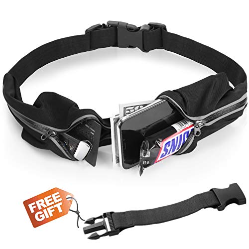 homtuzan Adjustable Running Belt Waist Fanny Pack Zipper Dual Pockets Money Belt Phone