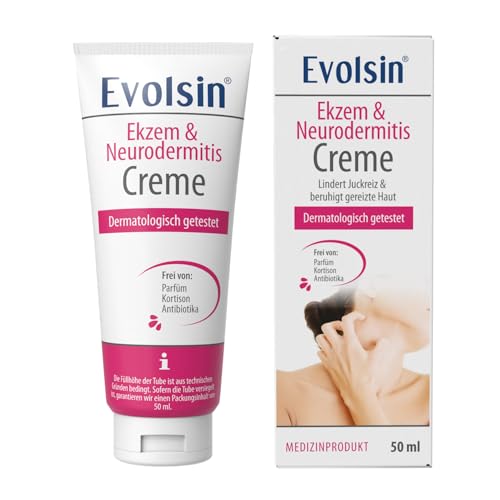 Evolsin® Ekzem & Neurodermitis Creme I OHNE KORTISON I Lotion, Salbe für gereizte, trockene, juckende und irritierte Haut I Bei Juckreiz I dermatologisch getestet