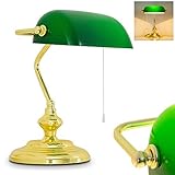 Lampada classica da banco, lampada da tavolo retrò in metallo in ottone lucido, paralume in vetro verde, E27, per ufficio e scrivania, cavo di alimentazione per accensione/spegnimento, senza lampadina