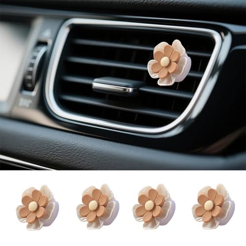 Image of Flower Car Air Vent Clips, 4 PCS Cute Vehicle Air Conditioning Outlet Clamps, Automotive Interior Dashboard Charm Decoration Accessories, Universal for Sedan, SUV, Truck (Coffee)