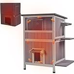 Aivituvin Katzenhaus Outdoor Winterfest aus Holz Isoliert Feral katzenhöhle Wetterfest für Winter Doppelzimmer und wasserdichter Wildkatzen-Schutthaus für den Winter (Grau, L)