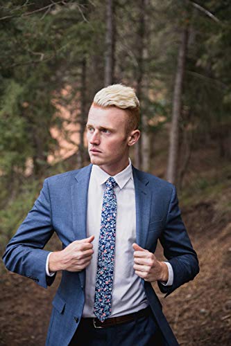 Image of DAZI Men's Skinny Tie Floral Print Cotton Necktie, Great for Weddings, Groom, Groomsmen, Missions, Dances, Gifts.