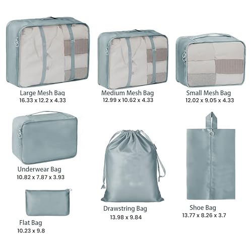 Image of Storite 7Pcs Travel Packing Cubes Set for Luggage Clothes Laundry Toiletry Cosmetics Accessories, Lightweight Suitcase Organizer Bags, Durable Polyester Travel Organizers (Grey)