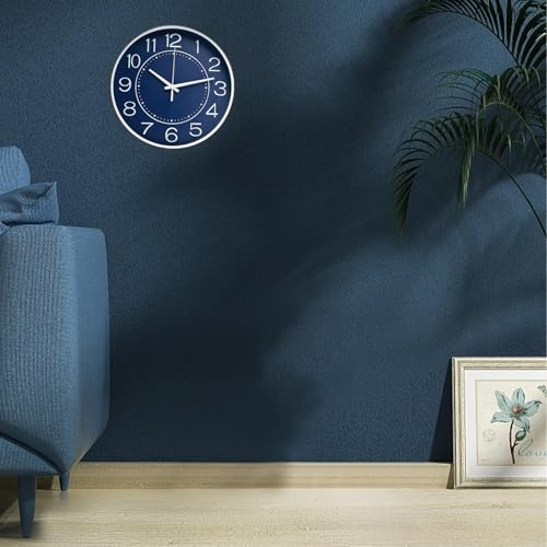Image of HZDHCLH 10 Inch Modern Wall Clock Battery Operated Silent Non Ticking | for Living Room Bedroom Kitchen Office School Classroom Decor (Navy Blue)