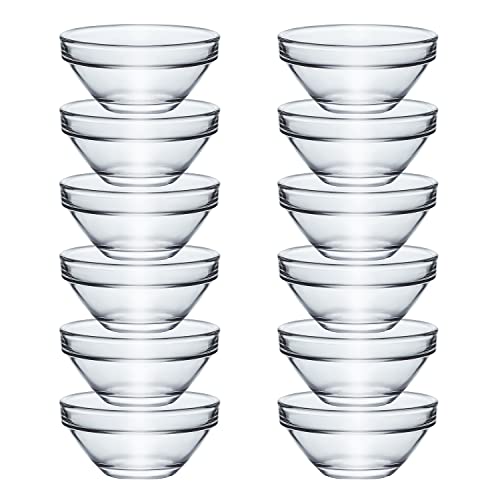 JHNIF 12 Stück Sojasauce Dipschalen aus klarem Glas für Snacks, Sushi, Obst, Vorspeisen, Dessert. 7,6 cm