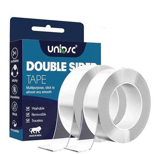Image of UNIDSC Double Sided Tape 3 Meter - Heavy Duty Nano Grip Gel Tape, Multipurpose, Reusable, Removable, Washable, Heat Resistant, Anti-Slip Adhesive for Multiple Surfaces (2 PACK)