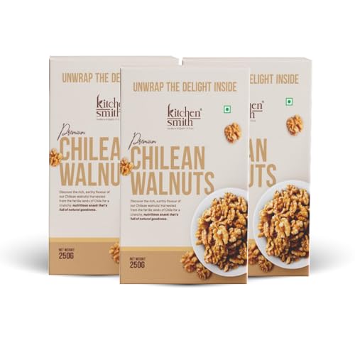 Image of KitchenSmith Chilean Walnuts - Pack of 3 (250gm Each) | Delicious & Crunchy | High In Anti-Oxidants | Premium Walnuts | Akhrot | Rich In Omega-3 | Healthy Snack