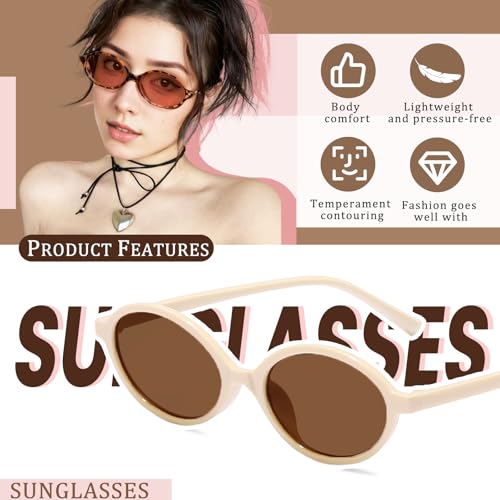 ONEPEACE Retro Sunglasses for Women Men 90s Vintage Trendy Fashion Oval Rectangle Sunglasses with Portable Eyeglass Case4