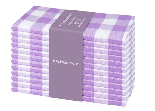 PurpleEssences Plaid Napkins 18x18 Buffalo Plaid - Lavender & White