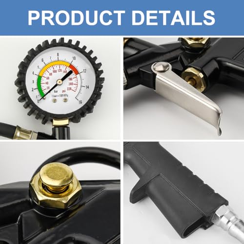 Reifendruckprüfer, Reifenfüller Messgerät, Luftdruckprüfer, Reifendruckmesser, Druckluft Reifenfüller, Reifenfüller für Luftkompressor, Reifenfüller Digitaler Reifendruckprüfer, für Autos Motorräder