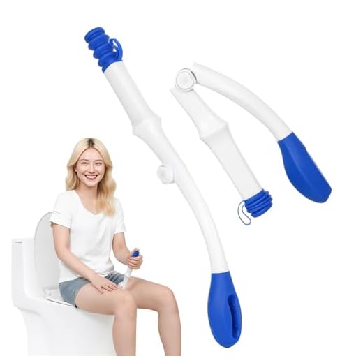 Fanwer Toilet Aids Tools, Foldable Blue Long Handle Butt Wiper for Overweight, Elderly and Disabled - Bottom Buddy Wiping Aid Extends 15" Reach