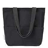 Augbunny Heavy Duty Durable Canvas Zipper Close Large Grocery Bag Beach Tote Shopping Bag With Outer Pockets Multi Purpose Daily Use Casual Tote.