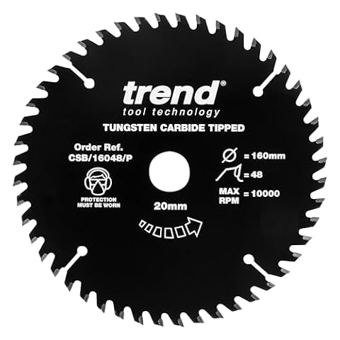 Trend CraftPro TCT PTFE Ostrze Piły z Powłoką Nieprzywierającą, 160 mm Średnica, Otwór 20 mm, 48 Zębów, Szerokość Rowka 2,2 mm, CSB/16048/P