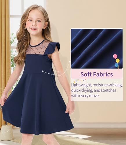 Girls Dress Summer Ruffle Sleeves Crewneck Polka Dot Mesh A Line Casual Party Dresses2