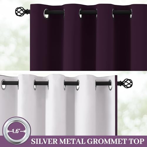 Image of Yakamok Dark Purple 100% Blackout Curtains 84 Inches Long 50 inch Wide 2 Panels | Blackout Curtain Panels for Bedroom, 2 Thick Layers Grommet Top Thermal Insulated Drapes with White Back for Living Room